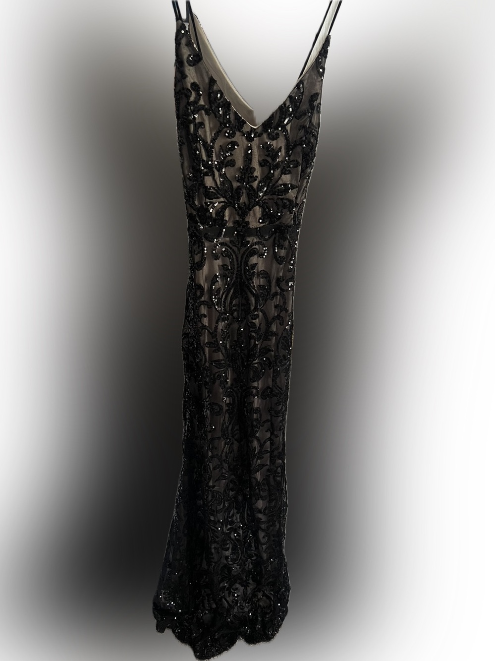 Black Sequin Embellished Evening Gown